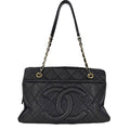 Chanel Handbag Quilted Chain Tote CC Logo Shoulder Caviar Leather Black Gold