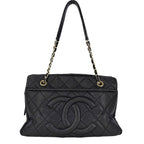 Chanel Handbag Quilted Chain Tote CC Logo Shoulder Caviar Leather Black Gold