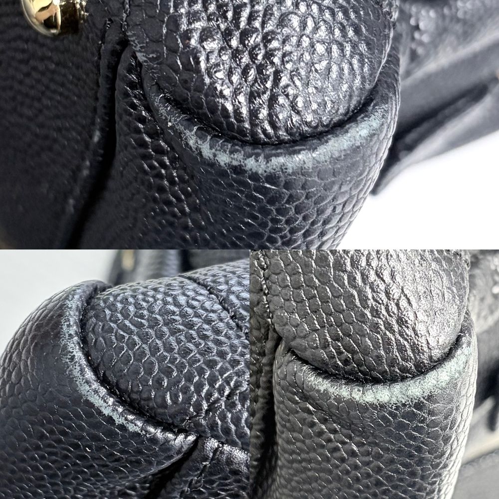 Chanel Handbag Quilted Chain Tote CC Logo Shoulder Caviar Leather Black Gold — view 7