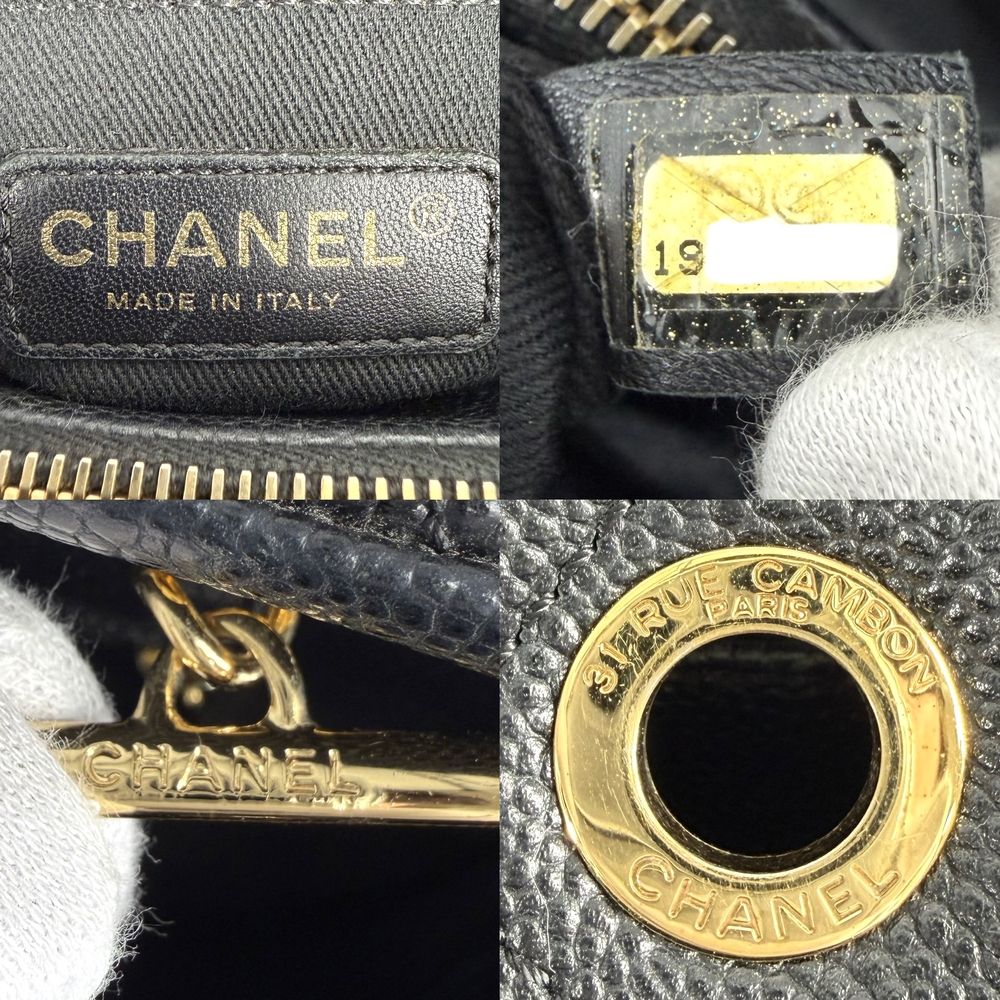 Chanel Handbag Quilted Chain Tote CC Logo Shoulder Caviar Leather Black Gold — view 5