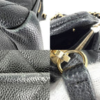 Chanel Handbag Quilted Chain Tote CC Logo Shoulder Caviar Leather Black Gold — view 6