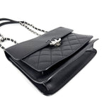 Chanel Shoulder Bag Quilted CC Logo Double Chain Crossbody Leather Black Silver — view 3