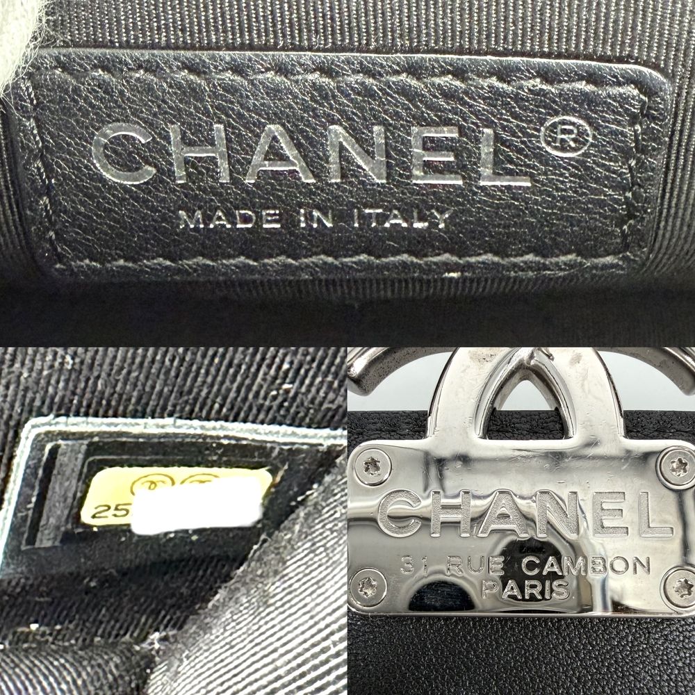 Chanel Shoulder Bag Quilted CC Logo Double Chain Crossbody Leather Black Silver — view 6