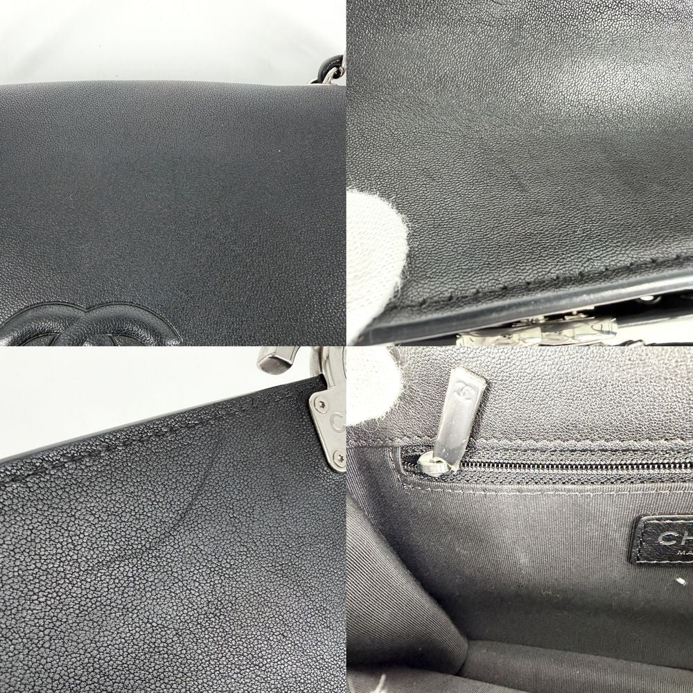 Chanel Shoulder Bag Quilted CC Logo Double Chain Crossbody Leather Black Silver — view 7