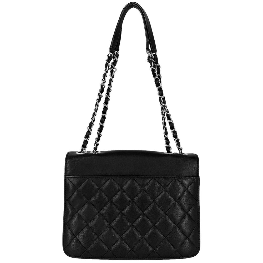 Chanel Shoulder Bag Quilted CC Logo Double Chain Crossbody Leather Black Silver — view 2