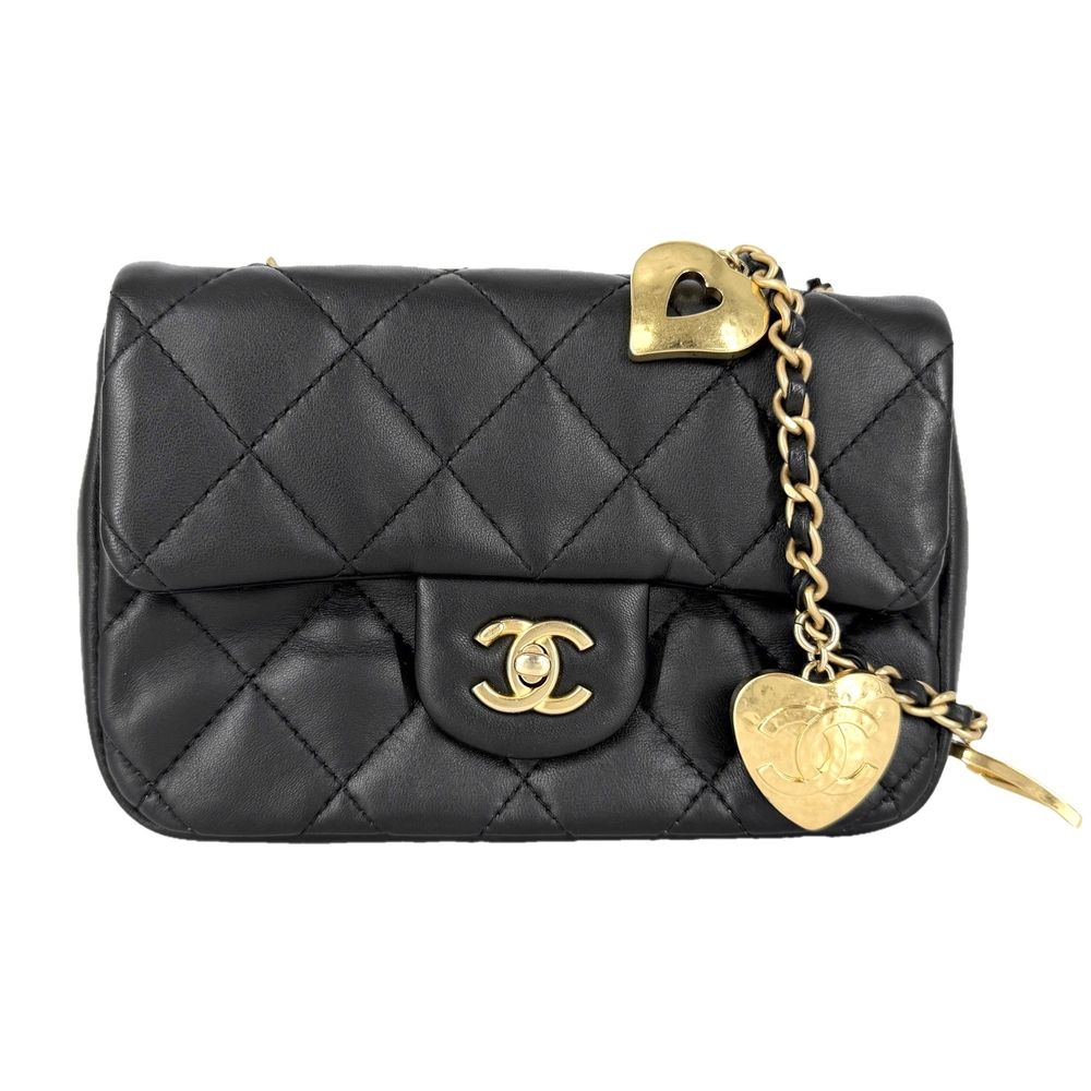 Chanel Shoulder Bag Heart Charm Mini Quilted Chain Turnlock Crossbody Mini CC