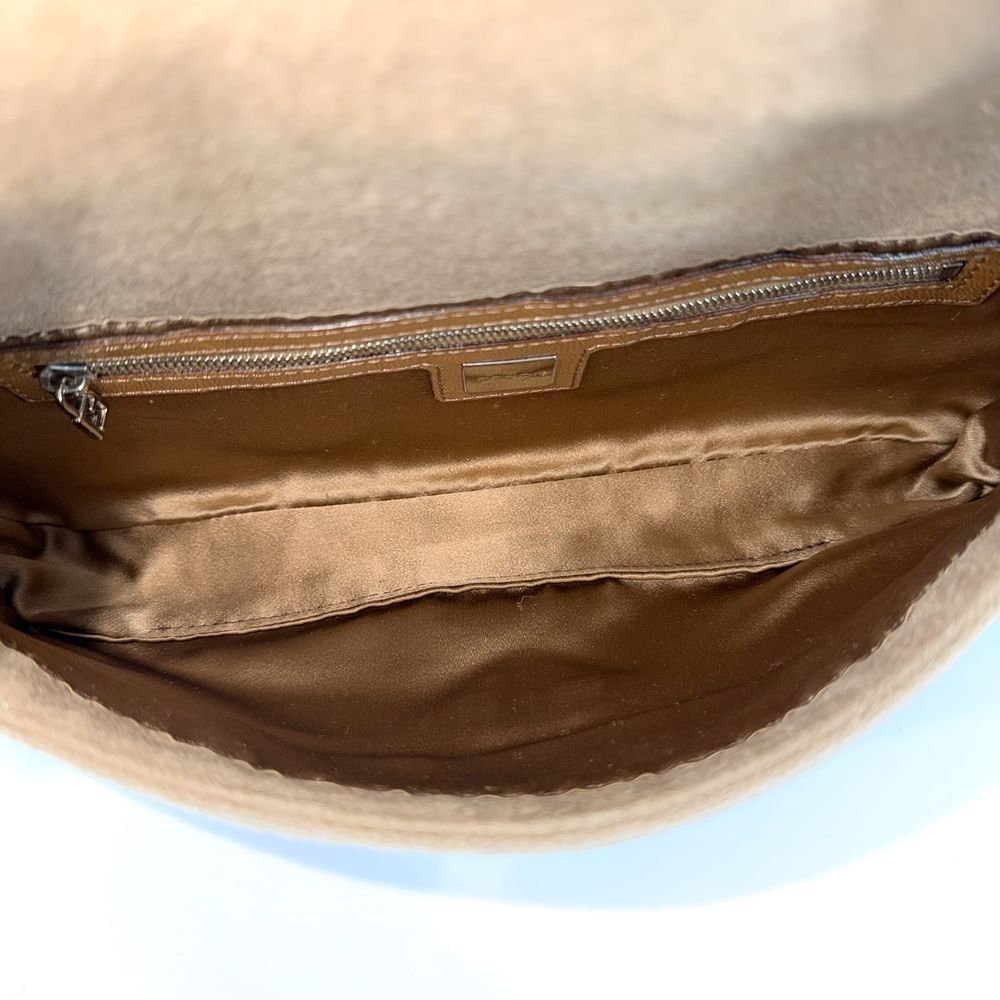 Fendi Handbag Flower Motif Mamma Bucket Shoulder Bag Wool Calf Hair Beads Brown — view 4
