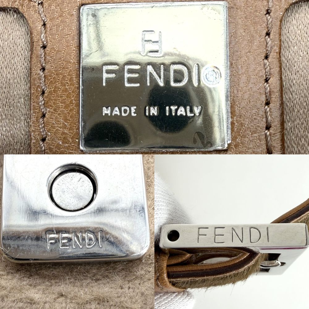 Fendi Handbag Flower Motif Mamma Bucket Shoulder Bag Wool Calf Hair Beads Brown — view 5