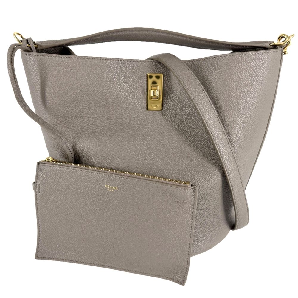Celine 2-Way Bucket 16 Shoulder Bag Handbag Leather Brown Gold Vintage