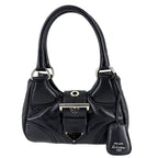 Prada Handbag Triangle Logo Moon Mini Bag Leather Black Silver Vintage