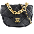 Chanel 2-Way Quilted Handbag Chain Shoulder Bag Crossbody CC Logo Lambskin Black