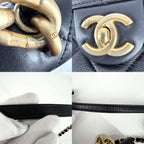 Chanel 2-Way Quilted Handbag Chain Shoulder Bag Crossbody CC Logo Lambskin Black — view 8