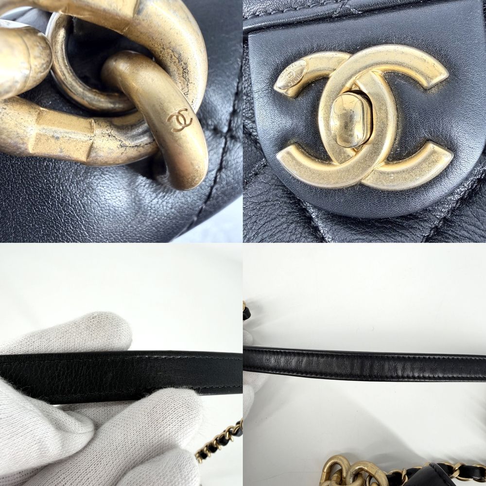 Chanel 2-Way Quilted Handbag Chain Shoulder Bag Crossbody CC Logo Lambskin Black — view 8