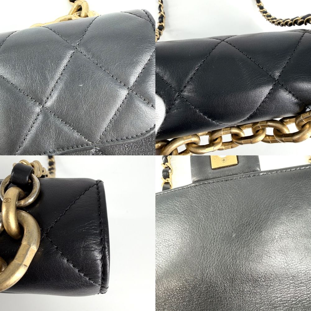 Chanel 2-Way Quilted Handbag Chain Shoulder Bag Crossbody CC Logo Lambskin Black — view 6