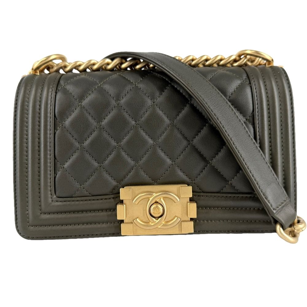 Chanel Shoulder Bag Quilted Boy 20 CC Logo Bag Crossbody Boy Lambskin Khaki