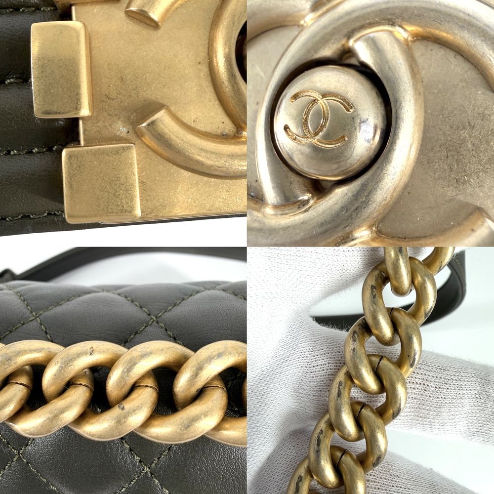 Chanel Shoulder Bag Quilted Boy 20 CC Logo Bag Crossbody Boy Lambskin Khaki — view 7