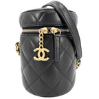 Chanel Shoulder Bag Logo Quilted Chain Vanity Crossbody CC Lambskin Black Gold