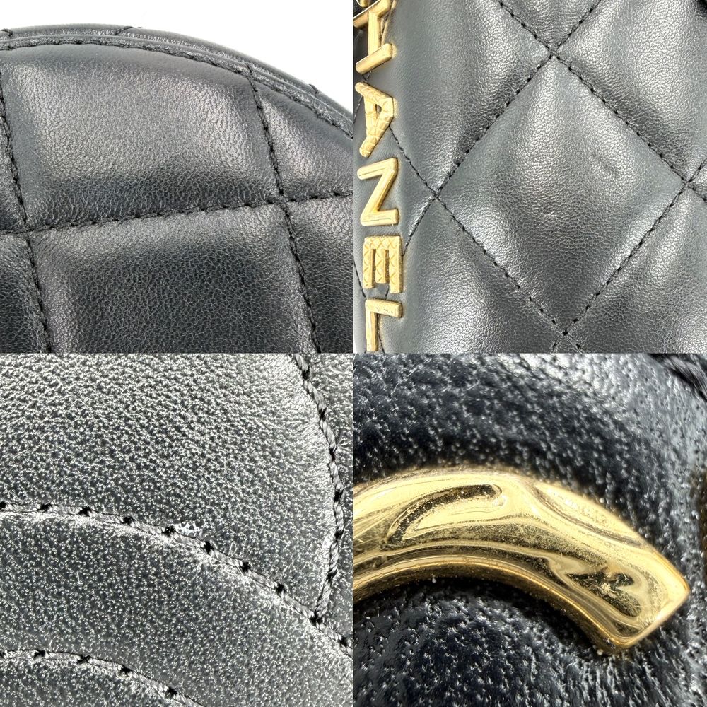 Chanel Shoulder Bag Logo Quilted Chain Vanity Crossbody CC Lambskin Black Gold — view 7