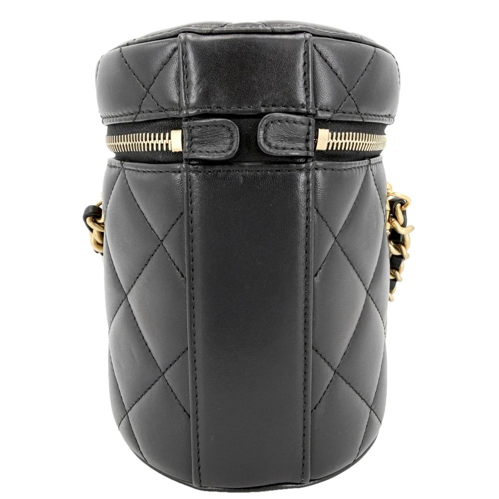 Chanel Shoulder Bag Logo Quilted Chain Vanity Crossbody CC Lambskin Black Gold — view 2