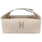Hermes Handbag Brid-a-brac PM Pouch Toile Ash Beige White Silver Vintage