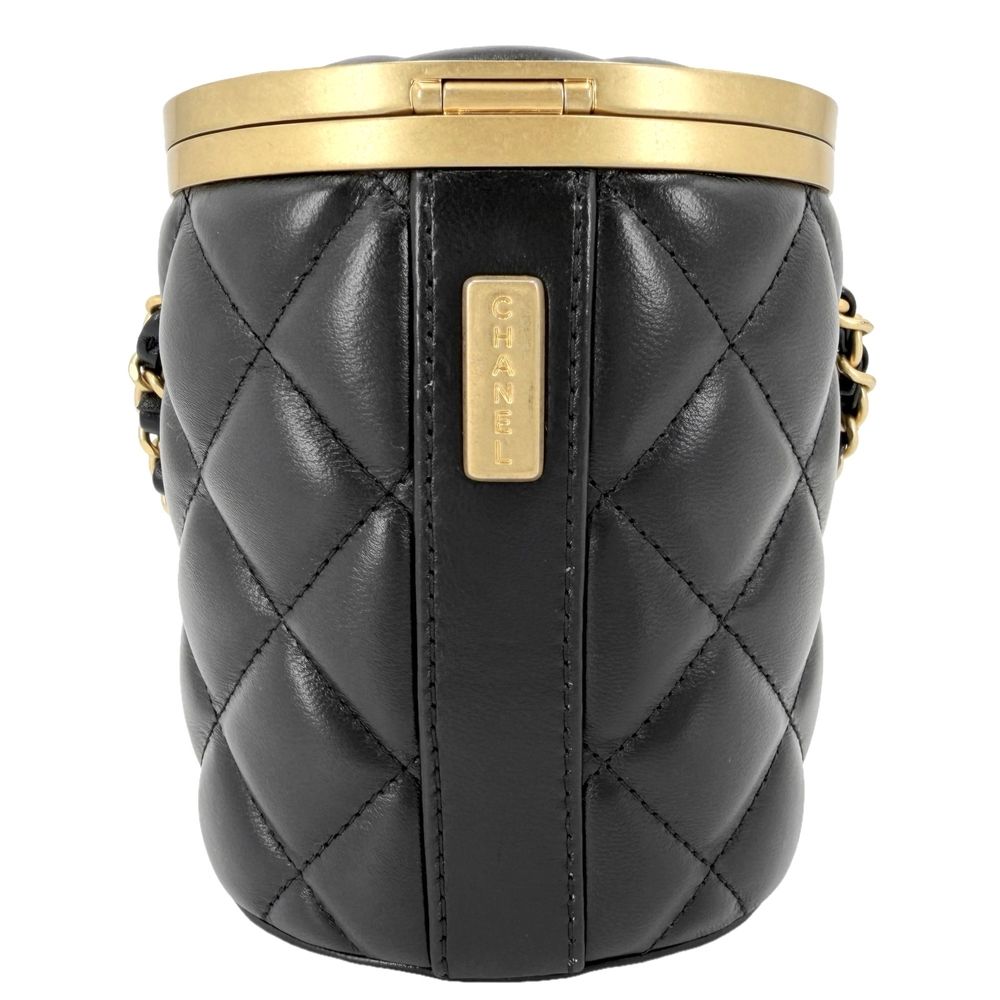 Chanel Shoulder Bag Quilted Chain Crossbody CC Logo Lambskin Black Gold Vintage — view 2