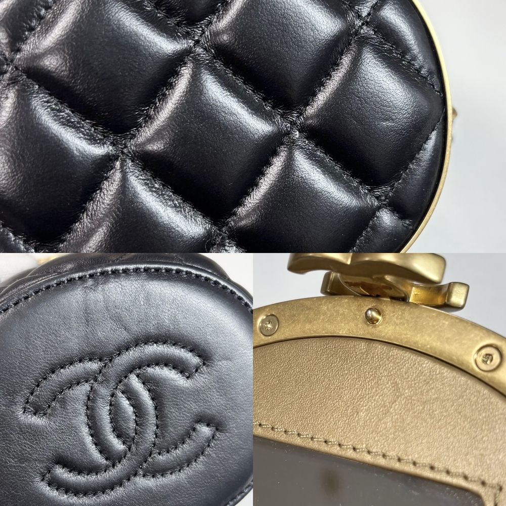 Chanel Shoulder Bag Quilted Chain Crossbody CC Logo Lambskin Black Gold Vintage — view 7