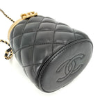 Chanel Shoulder Bag Quilted Chain Crossbody CC Logo Lambskin Black Gold Vintage — view 3