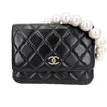 Chanel Chain Wallet Quilted CC Logo Shoulder Bag Crossbody Leather Faux Pearl