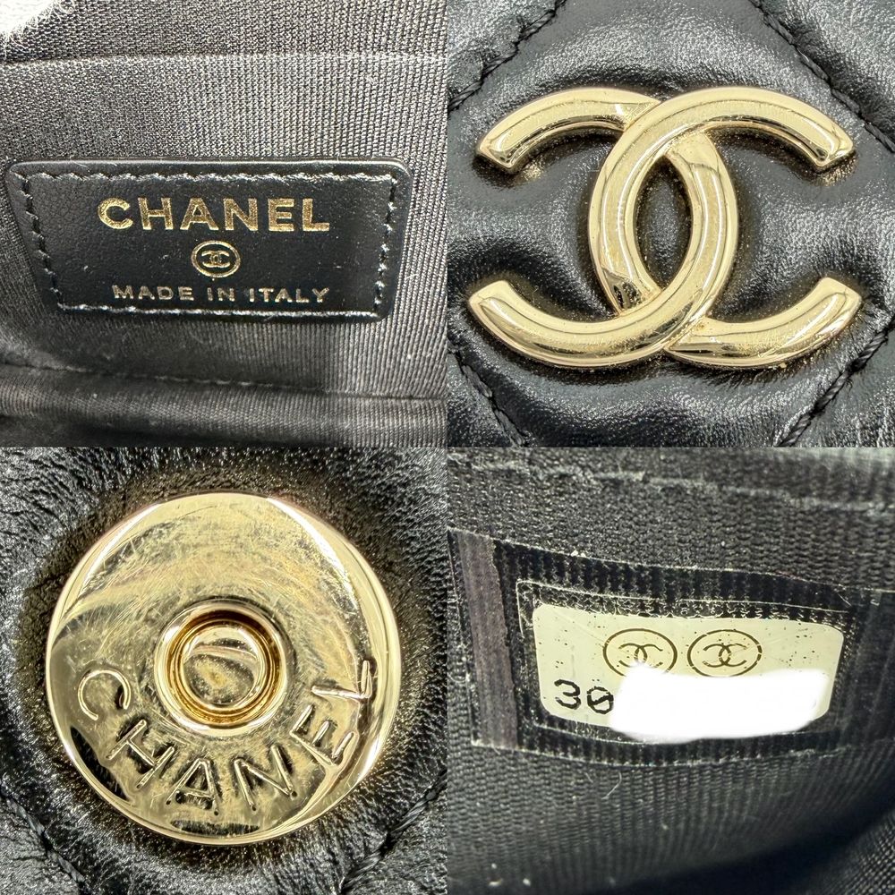 Chanel Chain Wallet Quilted CC Logo Shoulder Bag Crossbody Leather Faux Pearl — view 6