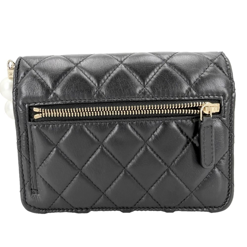 Chanel Chain Wallet Quilted CC Logo Shoulder Bag Crossbody Leather Faux Pearl — view 2