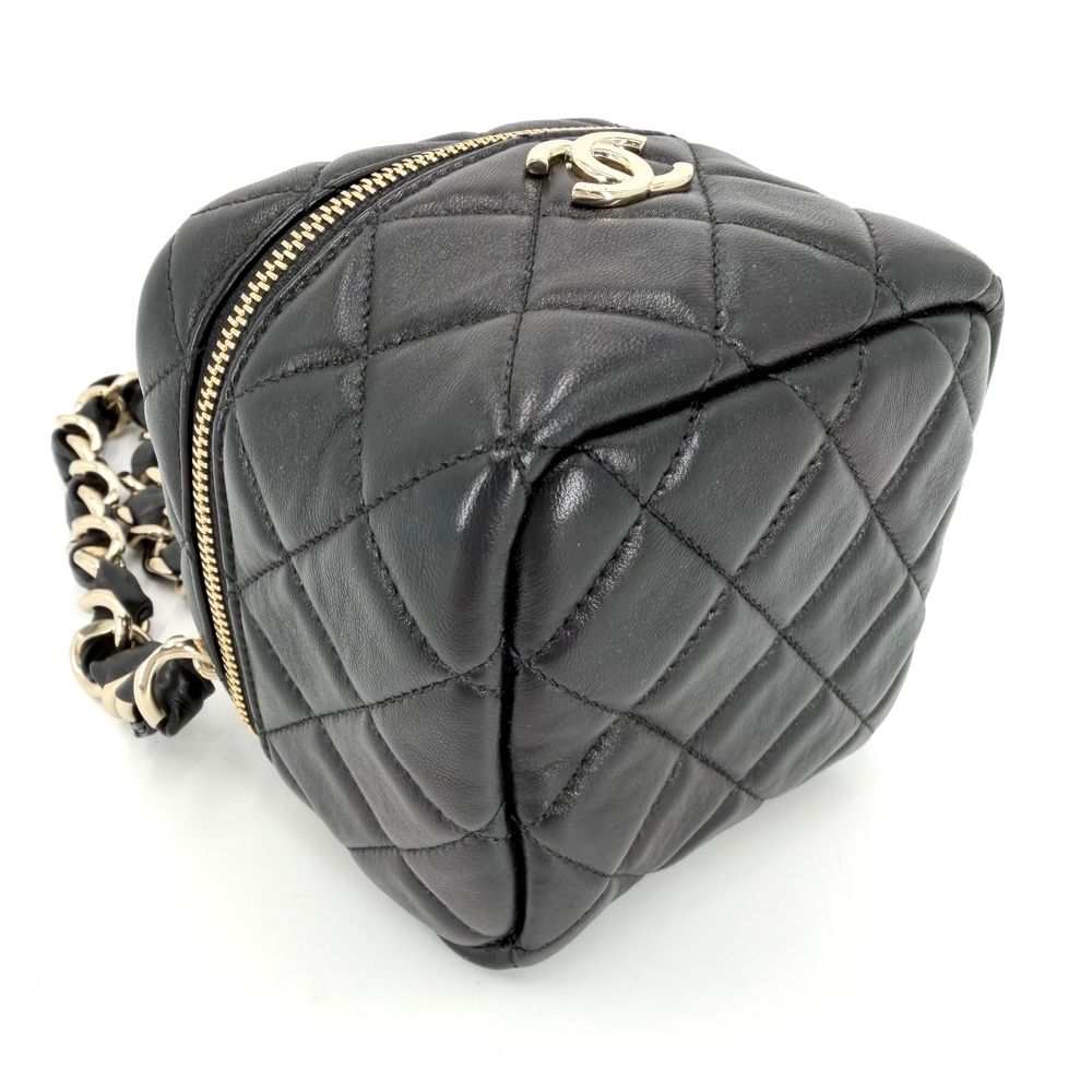 Chanel Handbag Quilted Mini Bag Pouch CC Logo Lambskin Black Gold — view 3