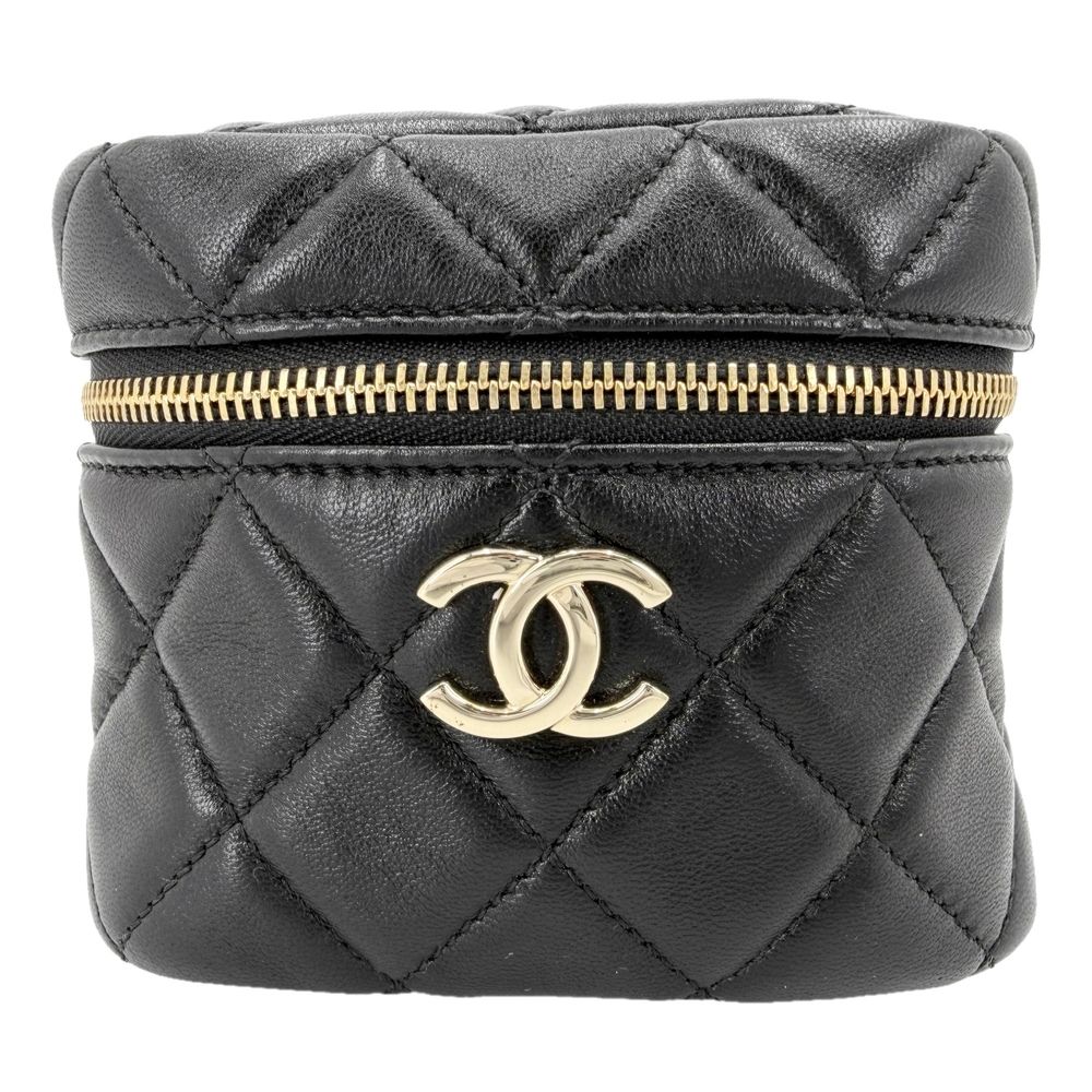 Chanel Handbag Quilted Mini Bag Pouch CC Logo Lambskin Black Gold