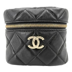 Chanel Handbag Quilted Mini Bag Pouch CC Logo Lambskin Black Gold