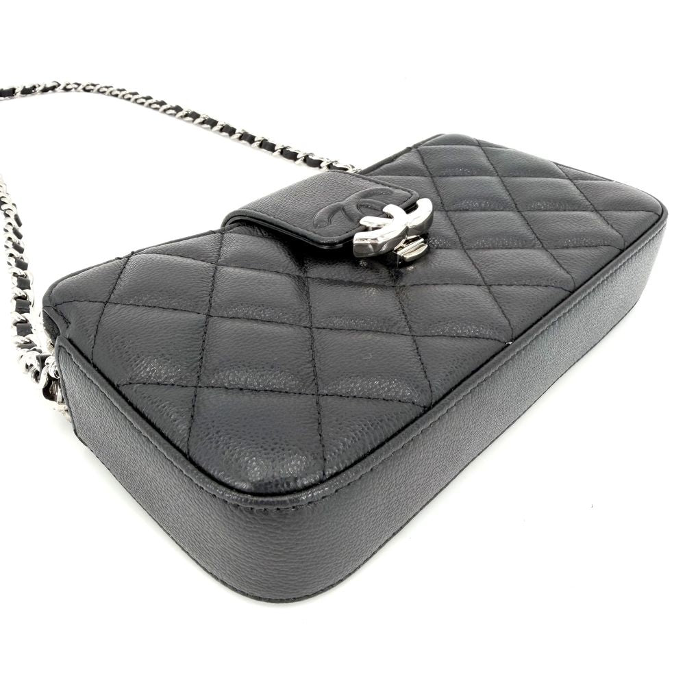 Chanel Chain Wallet Quilted CC Logo Shoulder Bag Crossbody Caviar Leather Black — view 3