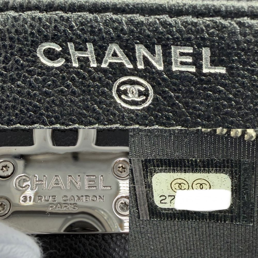 Chanel Chain Wallet Quilted CC Logo Shoulder Bag Crossbody Caviar Leather Black — view 7
