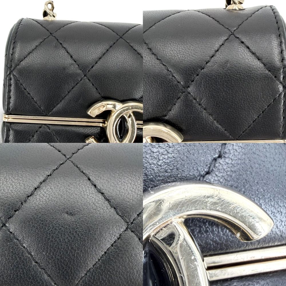 Chanel Shoulder Bag Quilted CC Logo Lambskin Black Gold Vintage — view 6