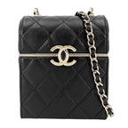 Chanel Shoulder Bag Quilted CC Logo Lambskin Black Gold Vintage