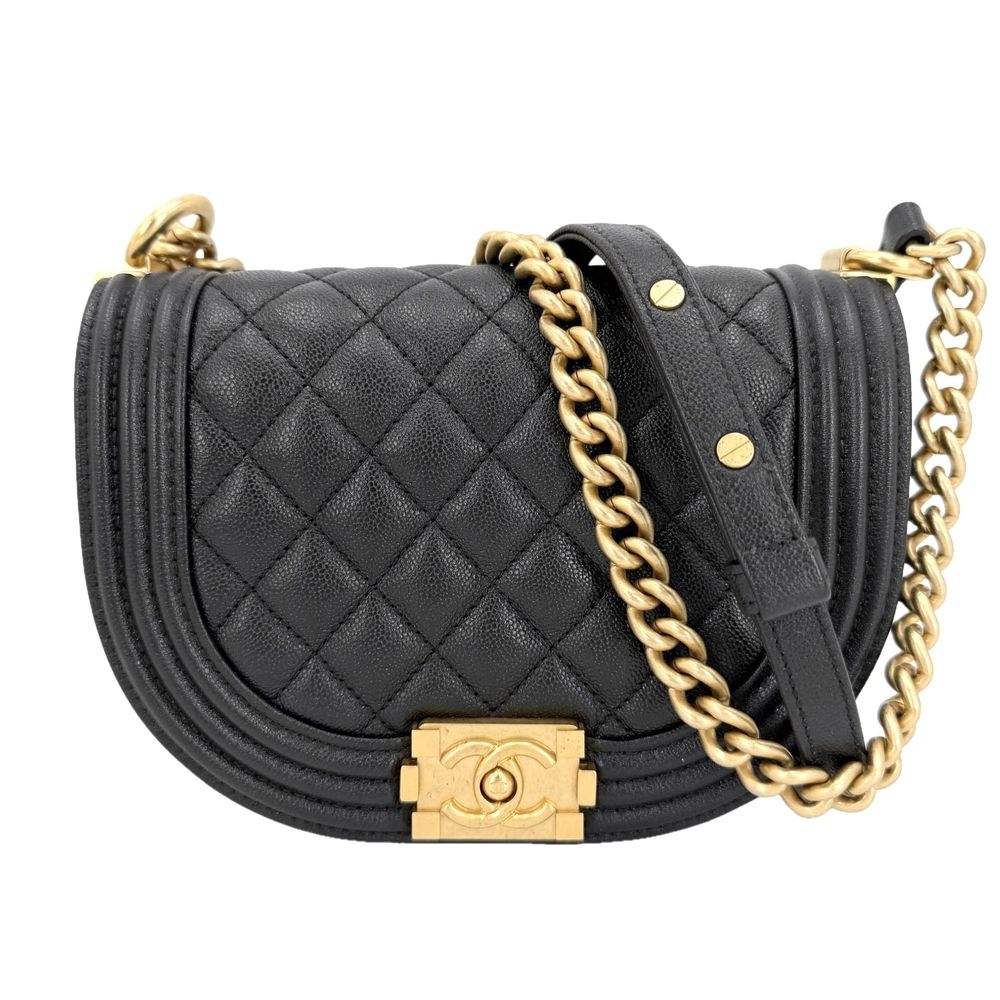 Chanel Shoulder Bag Quilted Half Moon Pochette CC Logo Bag Crossbody Boy Caviar