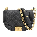 Chanel Shoulder Bag Quilted Half Moon Pochette CC Logo Bag Crossbody Boy Caviar