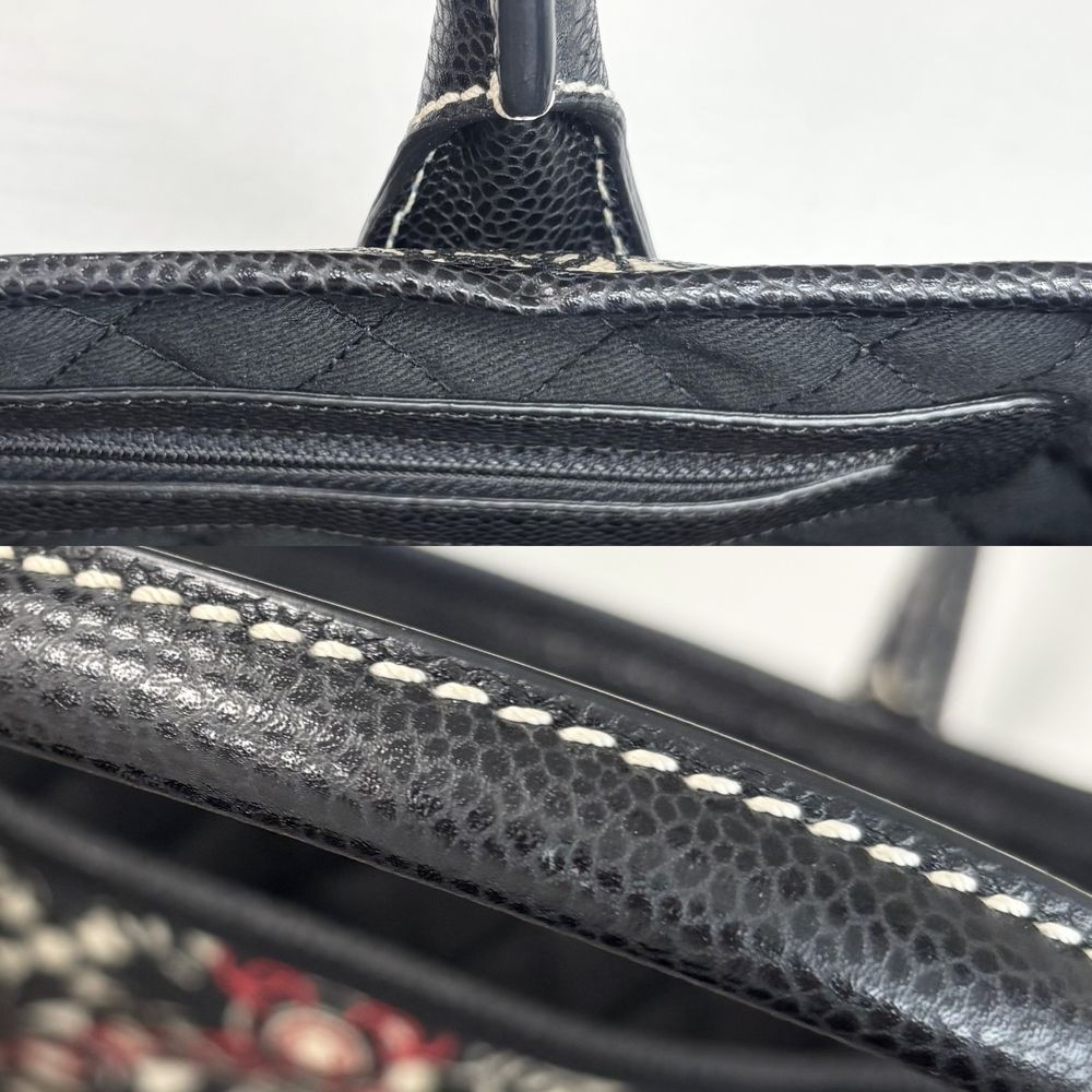 Chanel Tote Coco Travel Handbag CC Logo Shoulder Canvas Leather Black Red Silver — view 7