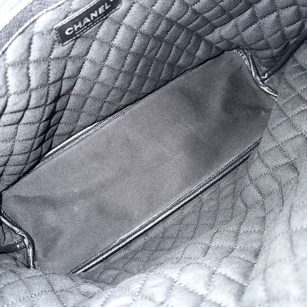 Chanel Tote Coco Travel Handbag CC Logo Shoulder Canvas Leather Black Red Silver — view 4