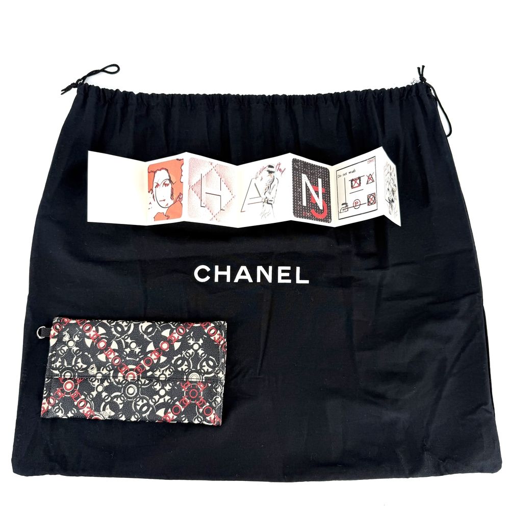 Chanel Tote Coco Travel Handbag CC Logo Shoulder Canvas Leather Black Red Silver — view 8