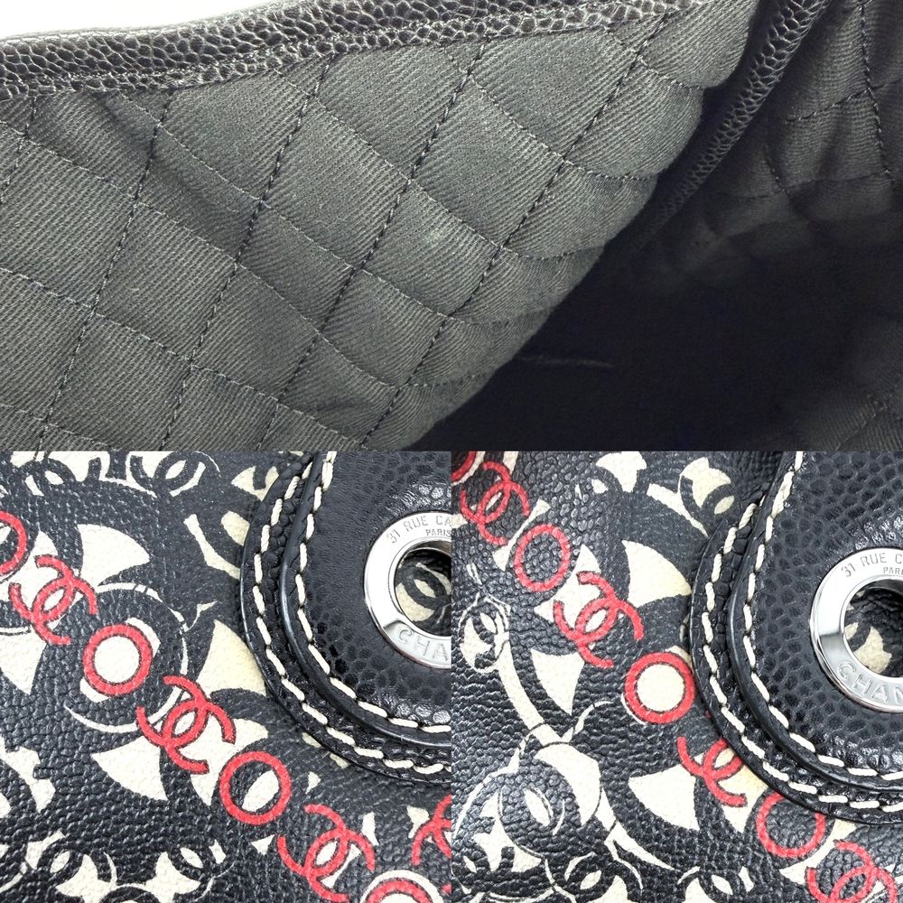 Chanel Tote Coco Travel Handbag CC Logo Shoulder Canvas Leather Black Red Silver — view 6