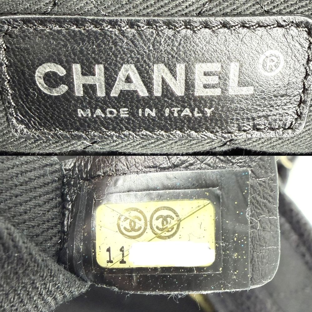 Chanel Tote Coco Travel Handbag CC Logo Shoulder Canvas Leather Black Red Silver — view 5