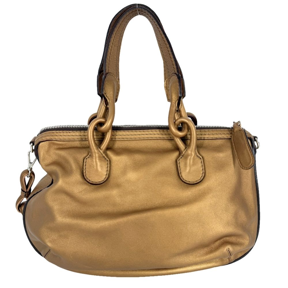 Loewe 2-Way Fiesta Metallic Handbag Shoulder Bag Brown Leather Blanc Silver — view 2