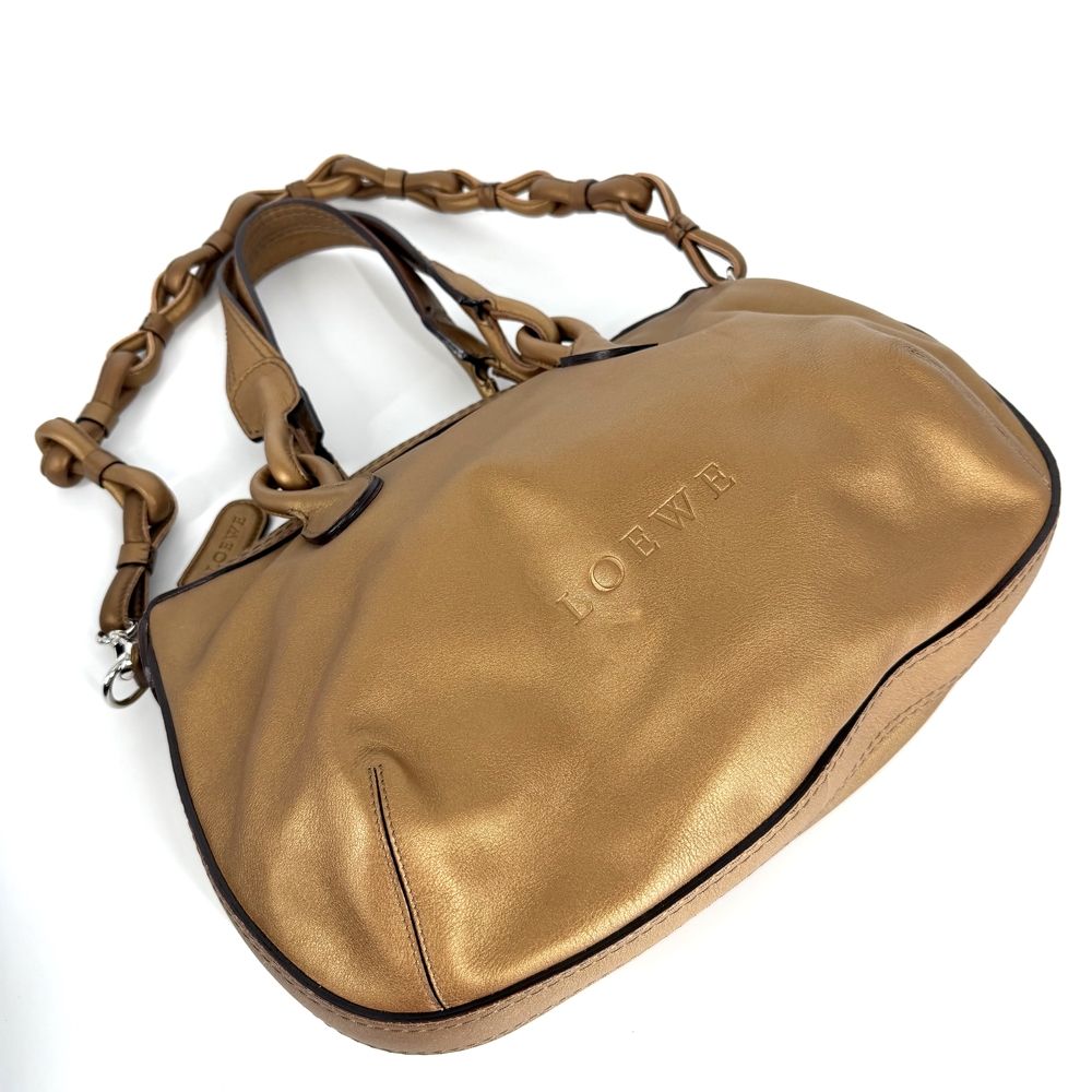 Loewe 2-Way Fiesta Metallic Handbag Shoulder Bag Brown Leather Blanc Silver — view 3