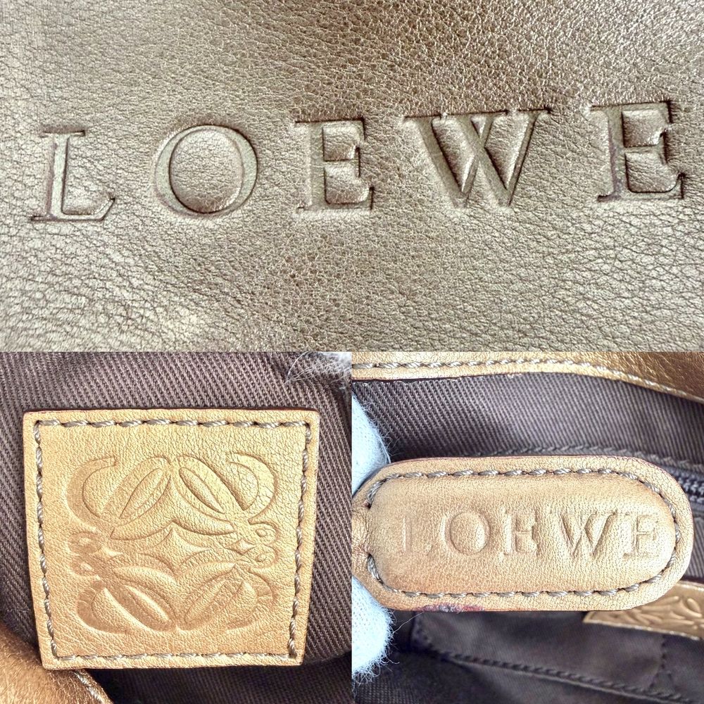 Loewe 2-Way Fiesta Metallic Handbag Shoulder Bag Brown Leather Blanc Silver — view 5