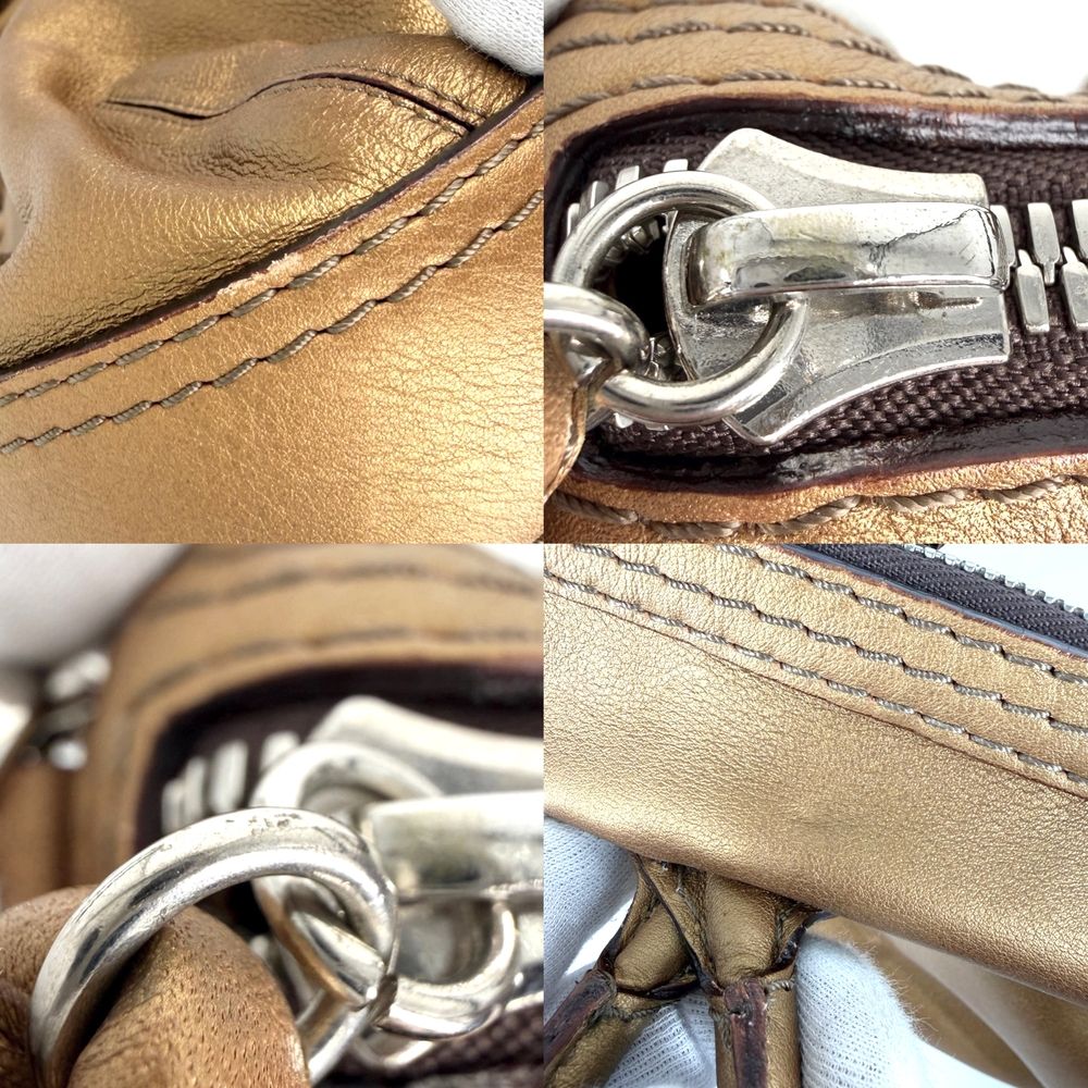 Loewe 2-Way Fiesta Metallic Handbag Shoulder Bag Brown Leather Blanc Silver — view 7