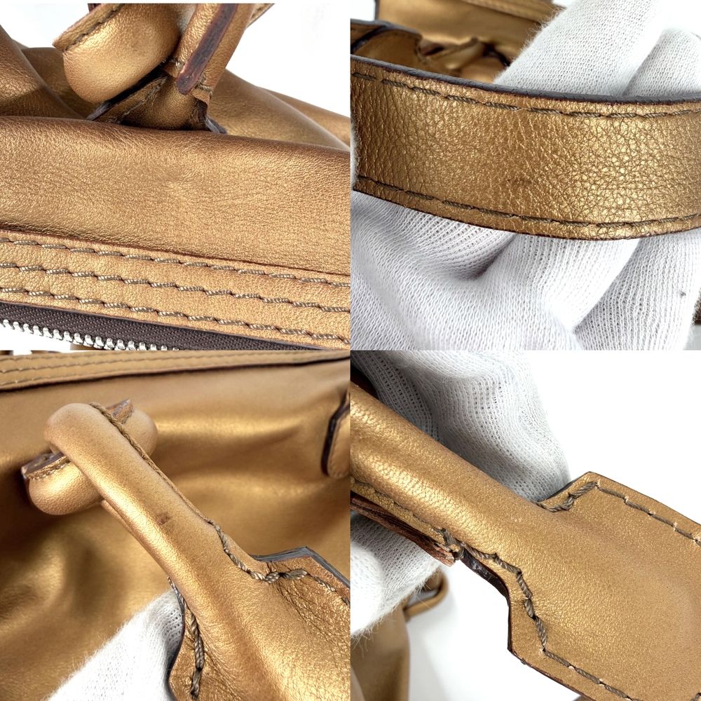 Loewe 2-Way Fiesta Metallic Handbag Shoulder Bag Brown Leather Blanc Silver — view 8