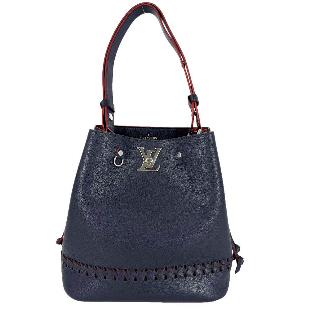 Louis Vuitton Shoulder Bag Lockme Bucket Crossbody Leather Navy Red Silver